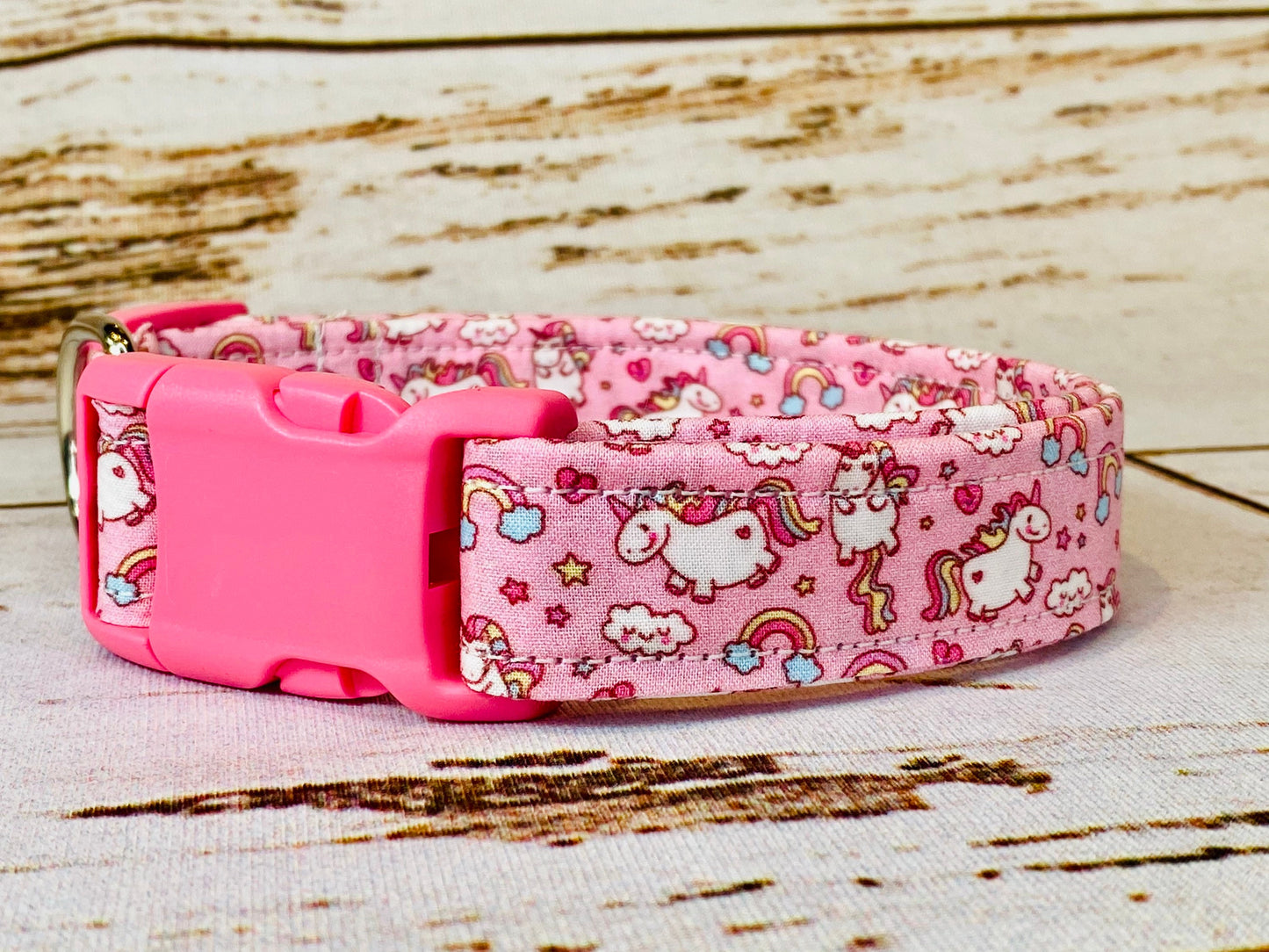 Chubby unicorn dog collar, unicorns, pink dog collar, girl dog collar, cubby unicorns, rainbows, adjustable, washable, eco friendly, fabric
