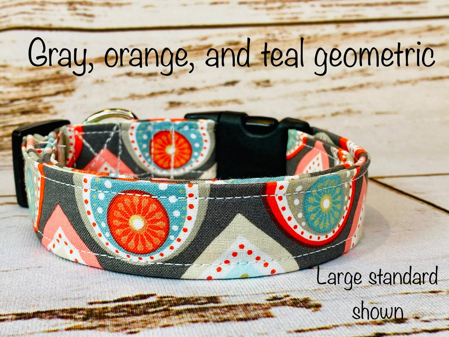 Dog Collar, dog collar girl, dog collar boy, martingale collar, adjustable collar, buckle dog collar, geometric print, gray, orange, teal