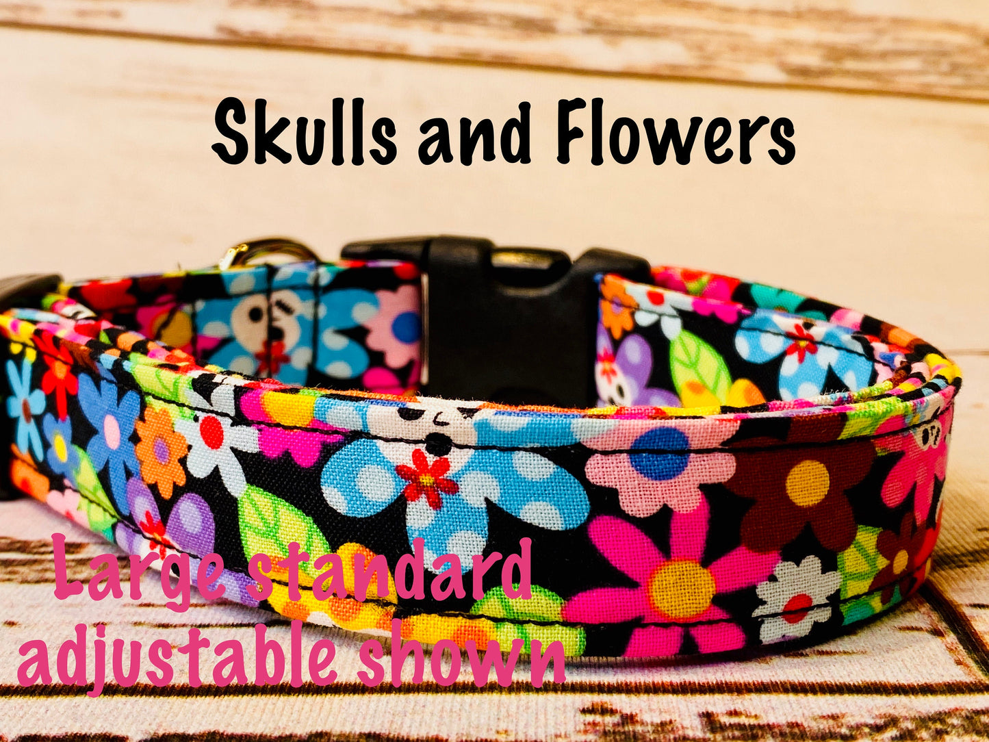 Skulls and flowers dog collar, skulls, flowers, dog collar, adjustable collar, washable collar, eco friendly collar, female dog collar, girl