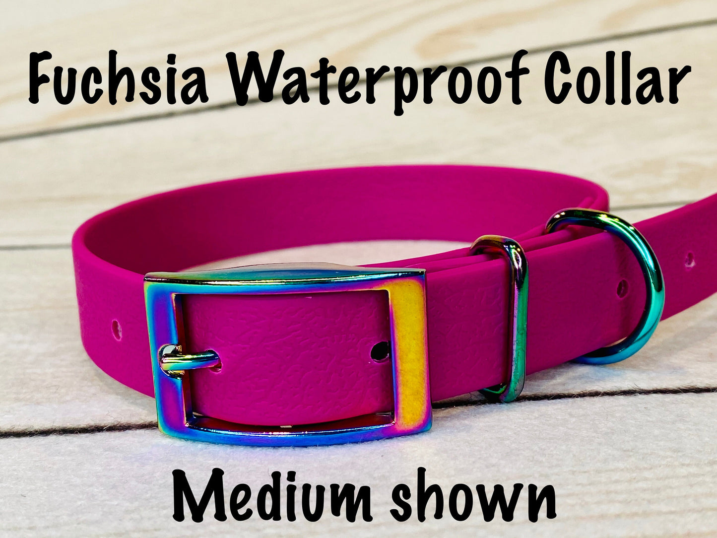 Waterproof dog collar, fuchsia dog collar, dog collar, buckle dog collar, waterproof dog collar, vegan leather, rainbow hardware, waterproof