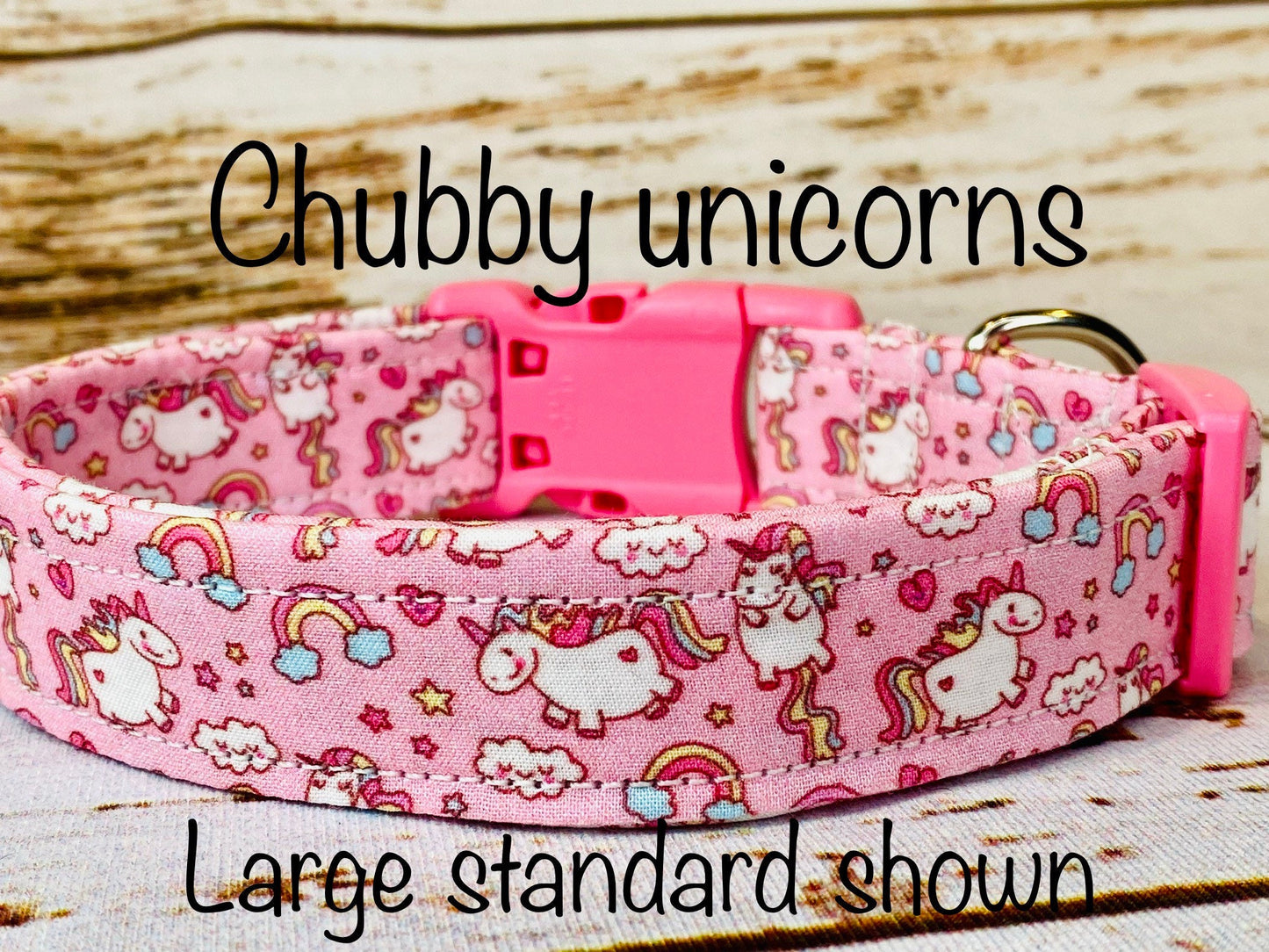 Chubby unicorn dog collar, unicorns, pink dog collar, girl dog collar, cubby unicorns, rainbows, adjustable, washable, eco friendly, fabric