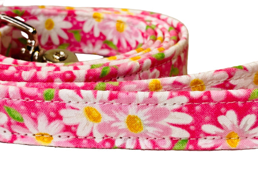 Dog harness, Harness and leash, step in harness, standard harness, dog harness set, adjustable, daisies, pink polka dots, daisy harness