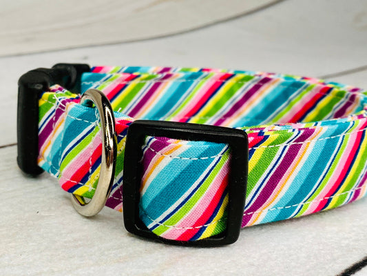 Striped dog collar, girl dog collar, pastel striped dog collar, adjustable side release collar