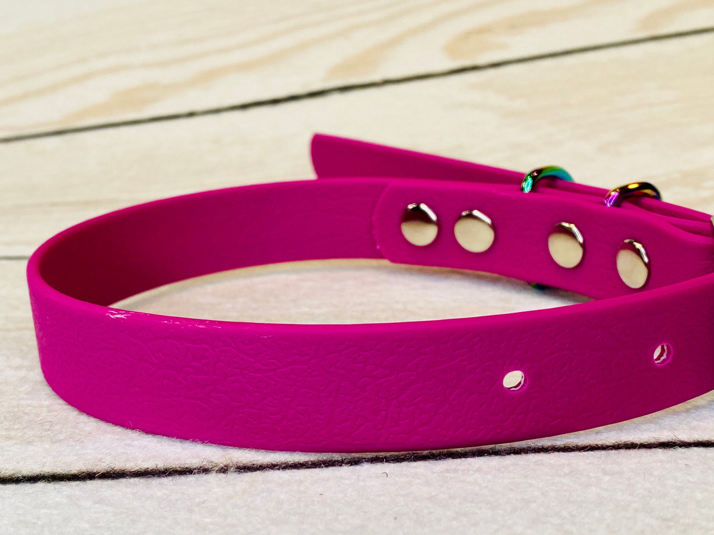 Waterproof dog collar, fuchsia dog collar, dog collar, buckle dog collar, waterproof dog collar, vegan leather, rainbow hardware, waterproof