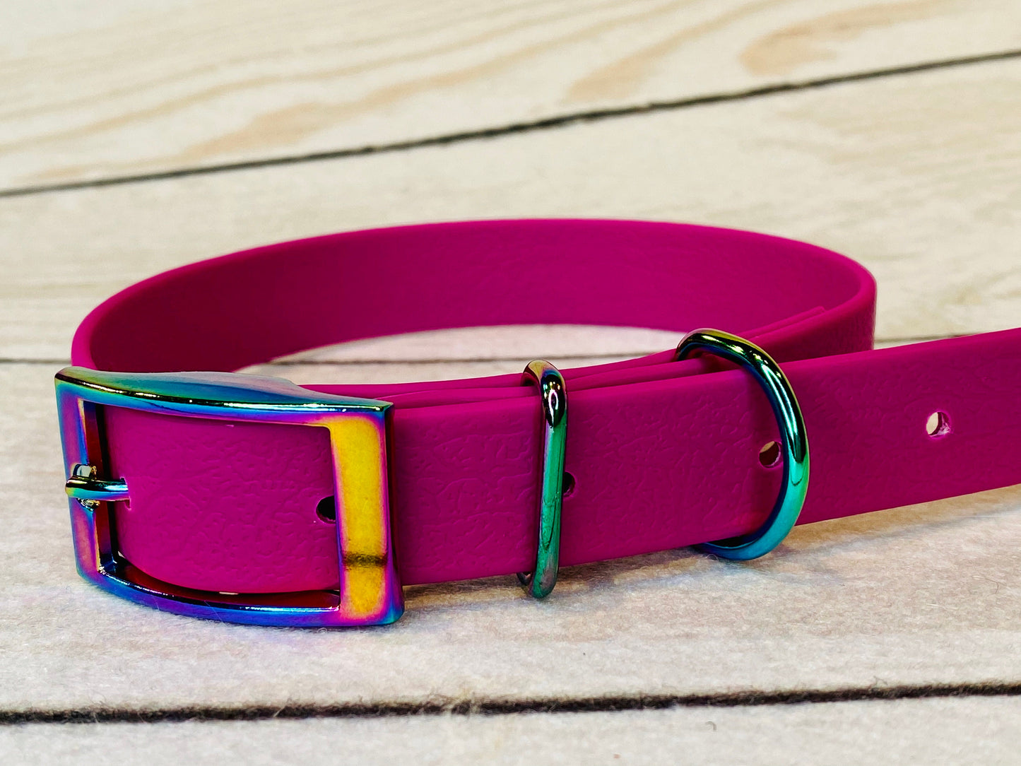 Waterproof dog collar, fuchsia dog collar, dog collar, buckle dog collar, waterproof dog collar, vegan leather, rainbow hardware, waterproof
