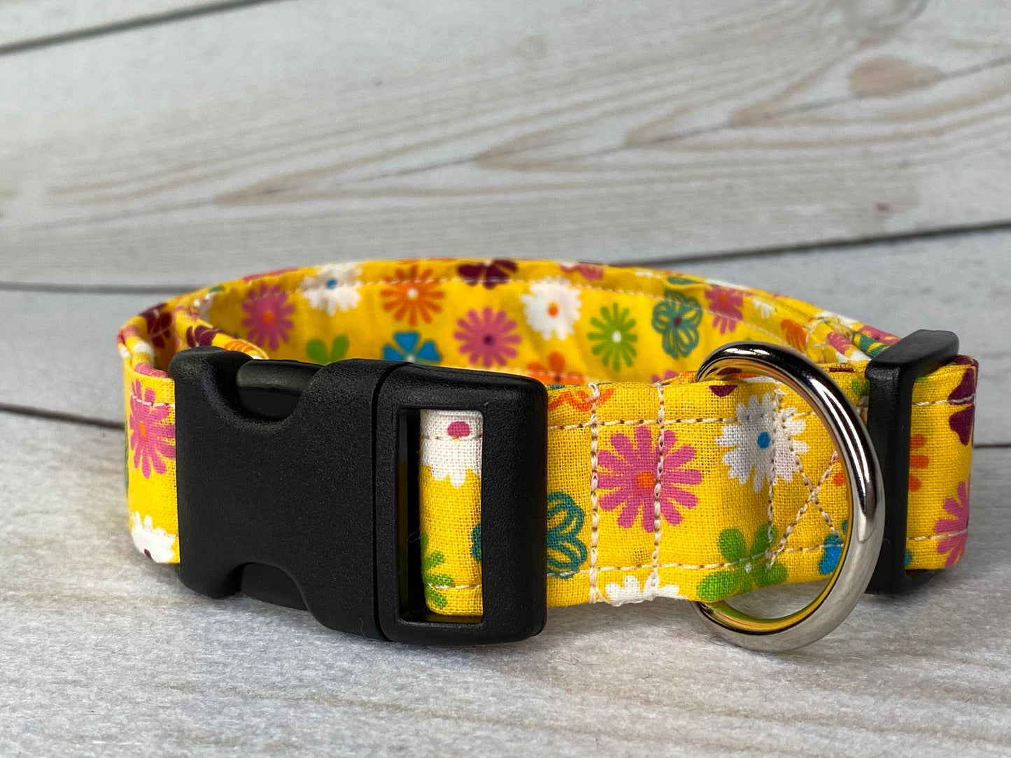 Dog Collar, girl dog collar, floral dog collar, adjustable collar, buckle dog collar, yello, daisy, daisies, floral collar, daisy dog collar