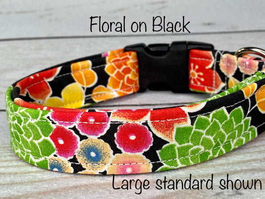 Dog Collar, girl dog collar, floral pet collar, adjustable collar, buckle dog collar, floral, floral dog collar, black, flowers, female dog