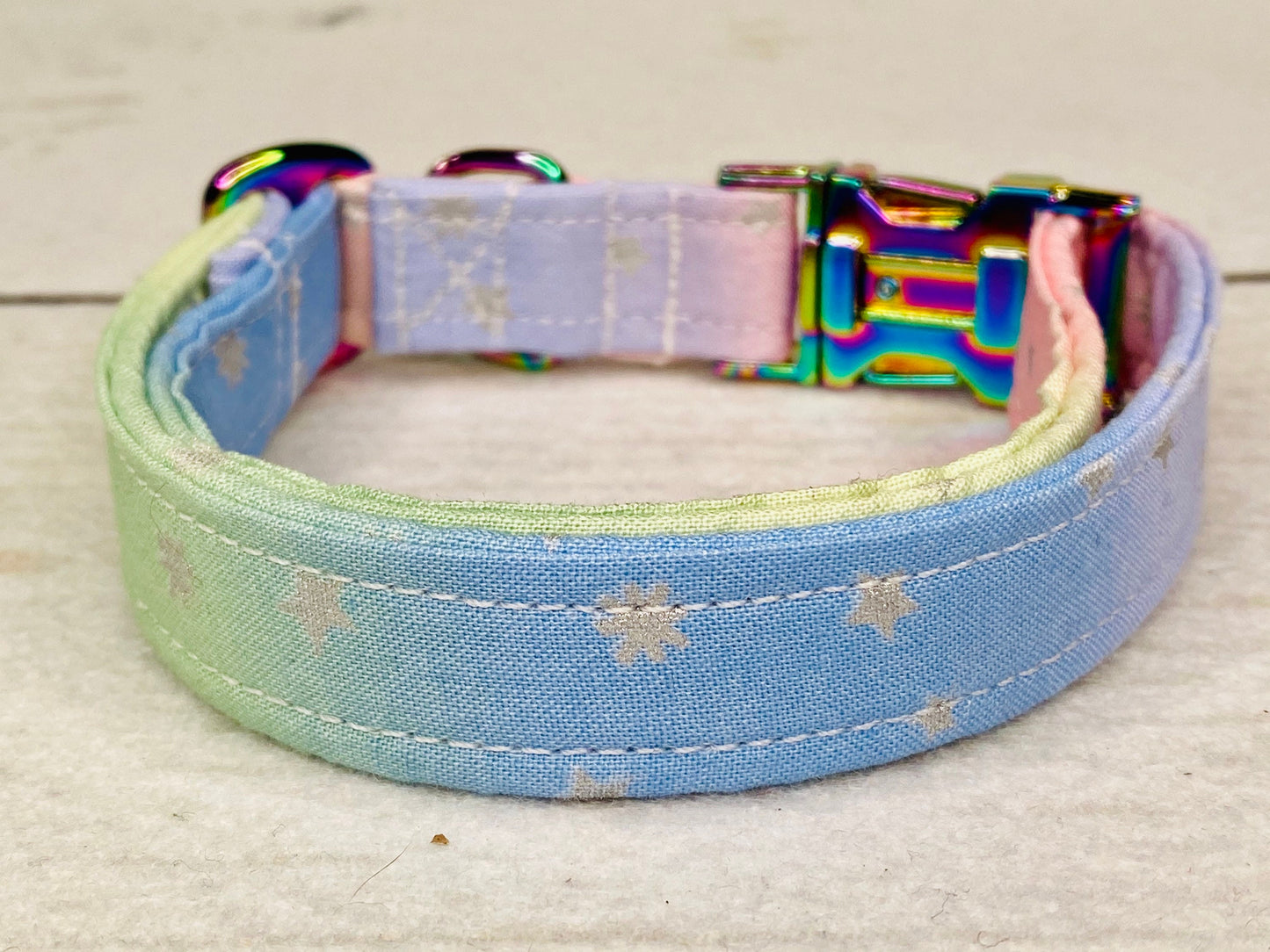 Dog Collar, adjustable dog collar, ombré dog collar, metal buckle, neo chrome, buckle dog collar, pastel dog collar, pastel stars
