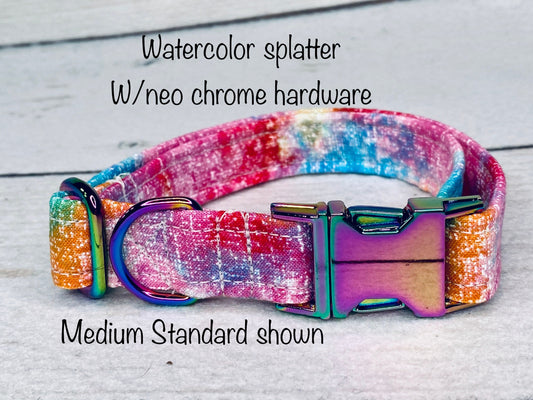 Dog Collar, adjustable dog collar, watercolor dog collar, metal buckle, neo chrome, buckle dog collar, pastel dog collar, neo chrome collar