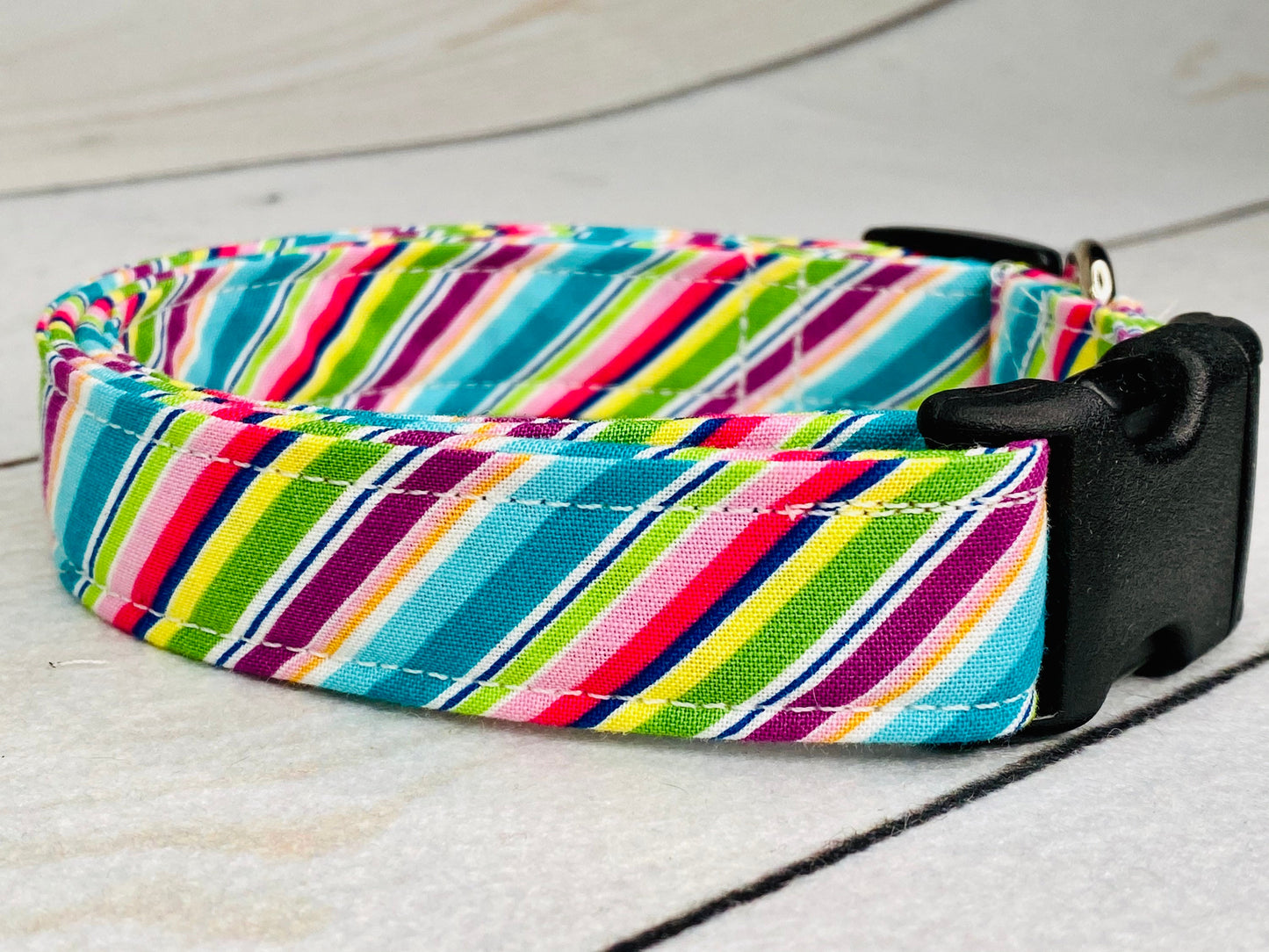 Striped dog collar, girl dog collar, pastel striped dog collar, adjustable side release collar