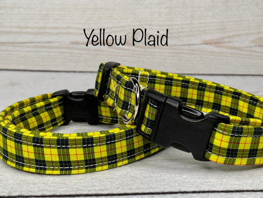 Yellow plaid dog collar, clueless plaid, dog collar, yellow and black plaid, adjustable collar, washable collar, eco friendly collar, plaid