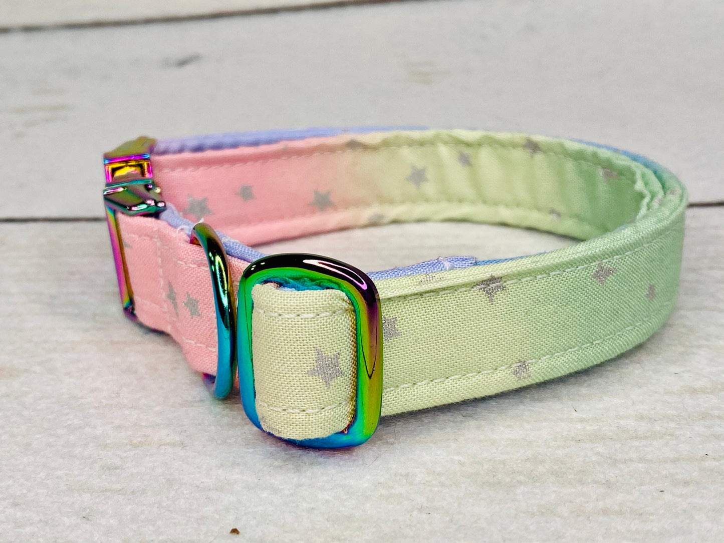 Dog Collar, adjustable dog collar, ombré dog collar, metal buckle, neo chrome, buckle dog collar, pastel dog collar, pastel stars