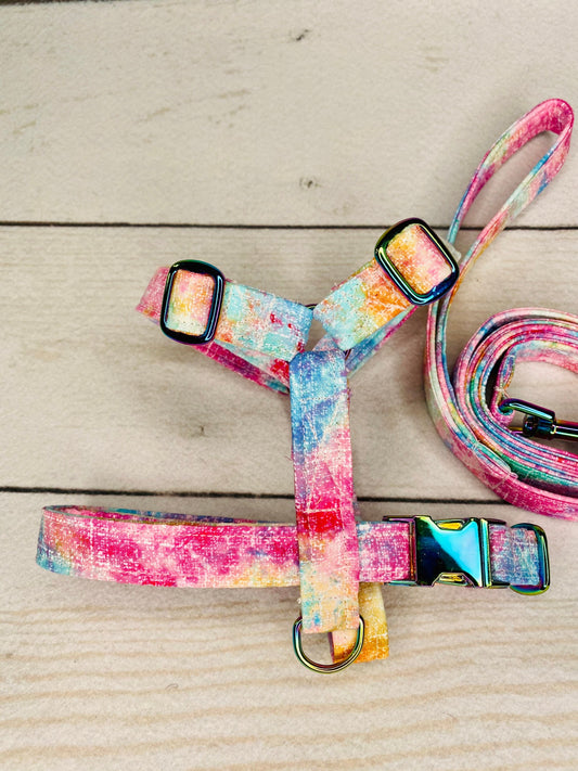 Dog harness, dog Harness and leash set, step in harness, standard harness, dog harness set, Neo chrome hardware, watercolor splatter