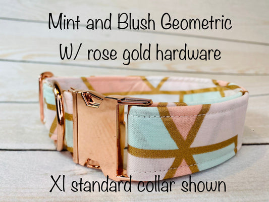 Blush pink dog collar, rose gold dog collar, side release collar, adjustable collar, mint green, washable collar, girl dog collar, rose gold
