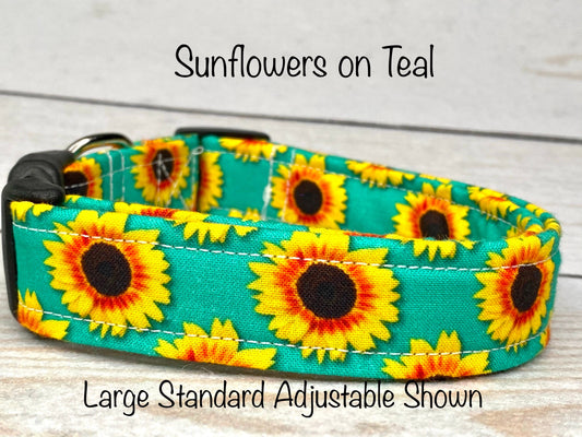 Dog Collar, girl dog collar, sunflower pet collar, side release collar, adjustable collar, buckle dog collar, sunflower dog collar, sunflowers