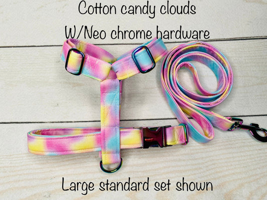 Dog harness, dog Harness and leash set. step in harness, standard harness, dog harness set, Neo chrome hardware, pastel dog harness, girl