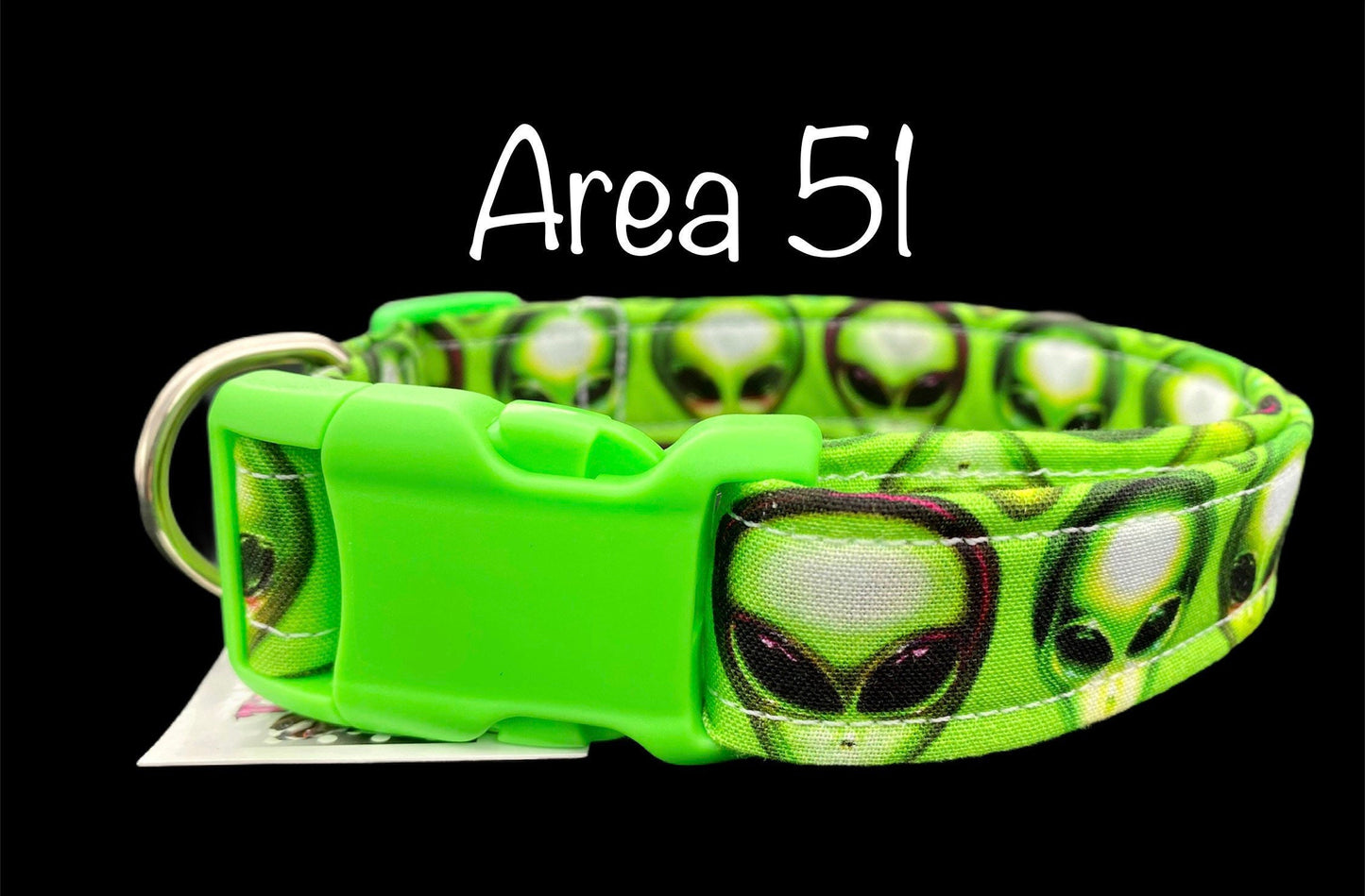 Alien dog collar, sci fi dog collar, funny dog collar, adjustable collar, washable, eco friendly, side release, neon green, alien heads,