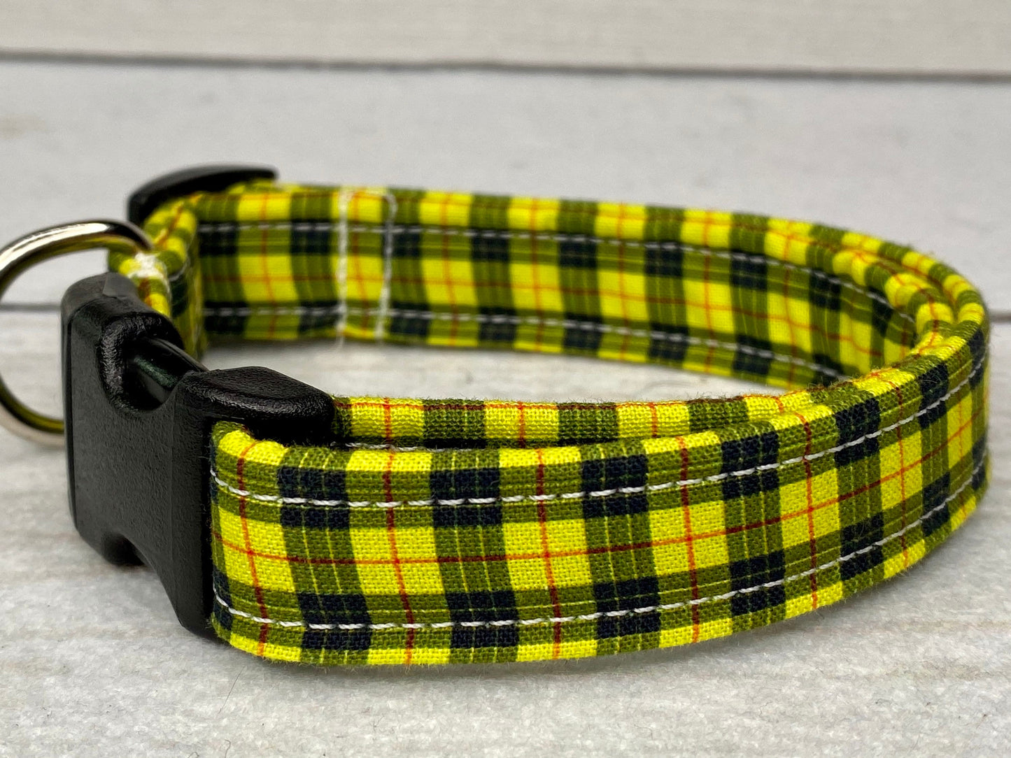 Yellow plaid dog collar, clueless plaid, dog collar, yellow and black plaid, adjustable collar, washable collar, eco friendly collar, plaid