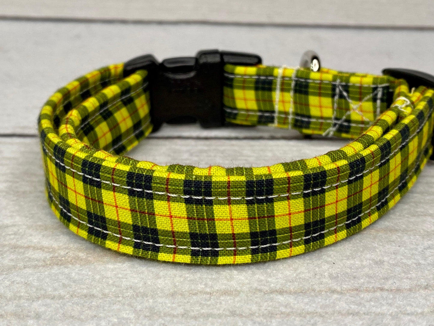 Yellow plaid dog collar, clueless plaid, dog collar, yellow and black plaid, adjustable collar, washable collar, eco friendly collar, plaid