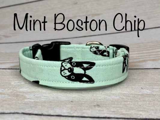 Boston terrier dog collar, boston terrier, mint dog collar, washable, adjustable, dog collar boy, dog collar girl, fabric dog collar, soft