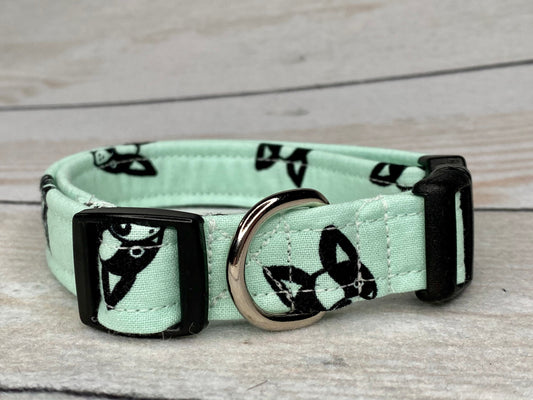 Boston terrier dog collar, boston terrier, mint dog collar, washable, adjustable, dog collar boy, dog collar girl, fabric dog collar, soft