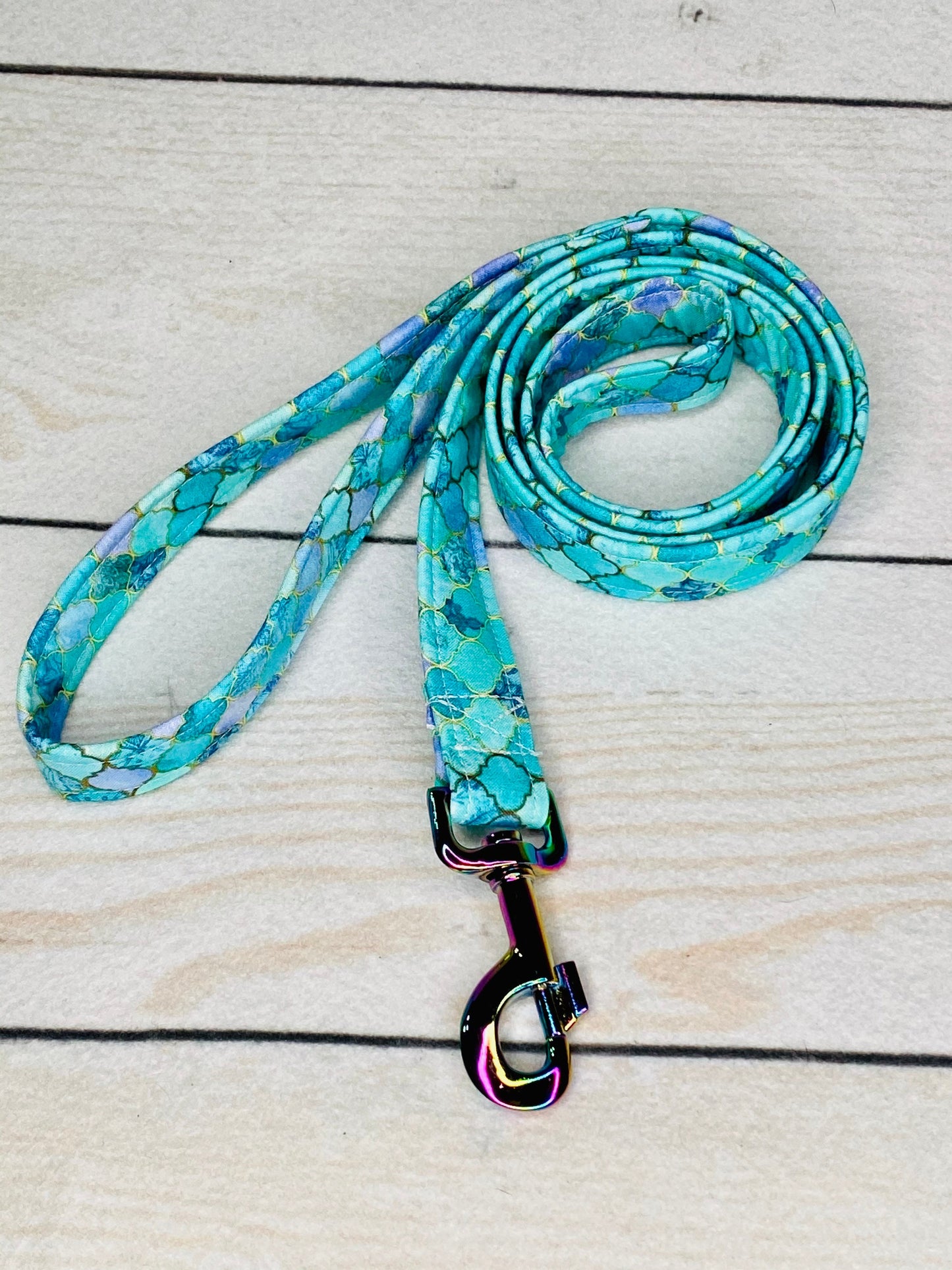 Dog Collar, adjustable dog collar, mermaid dog collar, metal buckle, neo chrome, buckle dog collar, rainbow hardware, collar and leash set