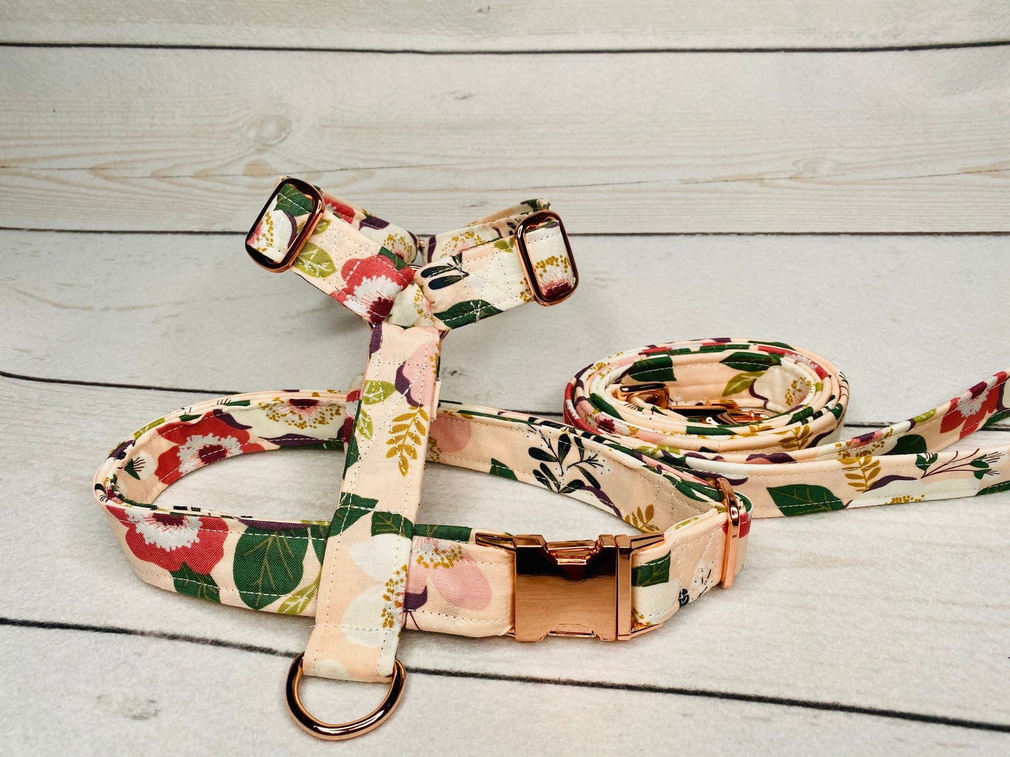 Dog harness, Harness and leash, step in harness, standard harness, dog harness set, rose gold, rose gold hardware, floral dog harness