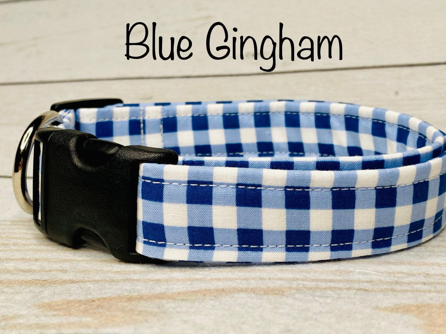 Blue and white gingham dog collar, plaid dog collar, adjustable collar, washable, side release, fabric collar, boy dog collar, blue plaid