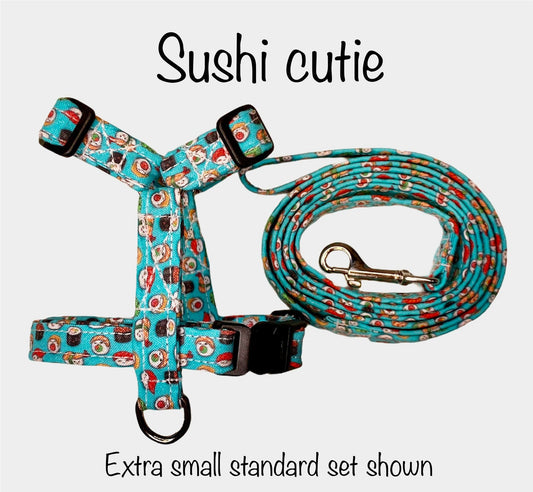 Dog harness, harness and leash set, step in harness, standard harness, roman harness, dog harness matching leash, sushi dog harness, sushi