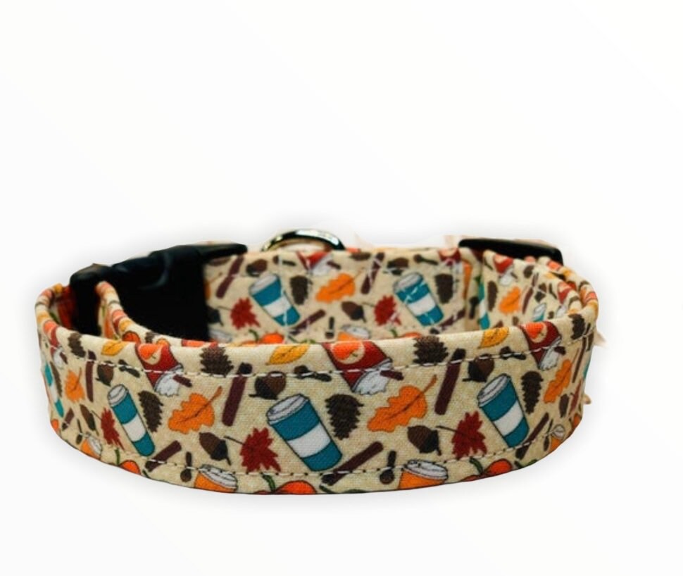 Pumpkin spice latte dog collar, dog collar, fall dog collar, pumpkin dog collar, adjustable, washable, eco friendly collar, PSL, fabric
