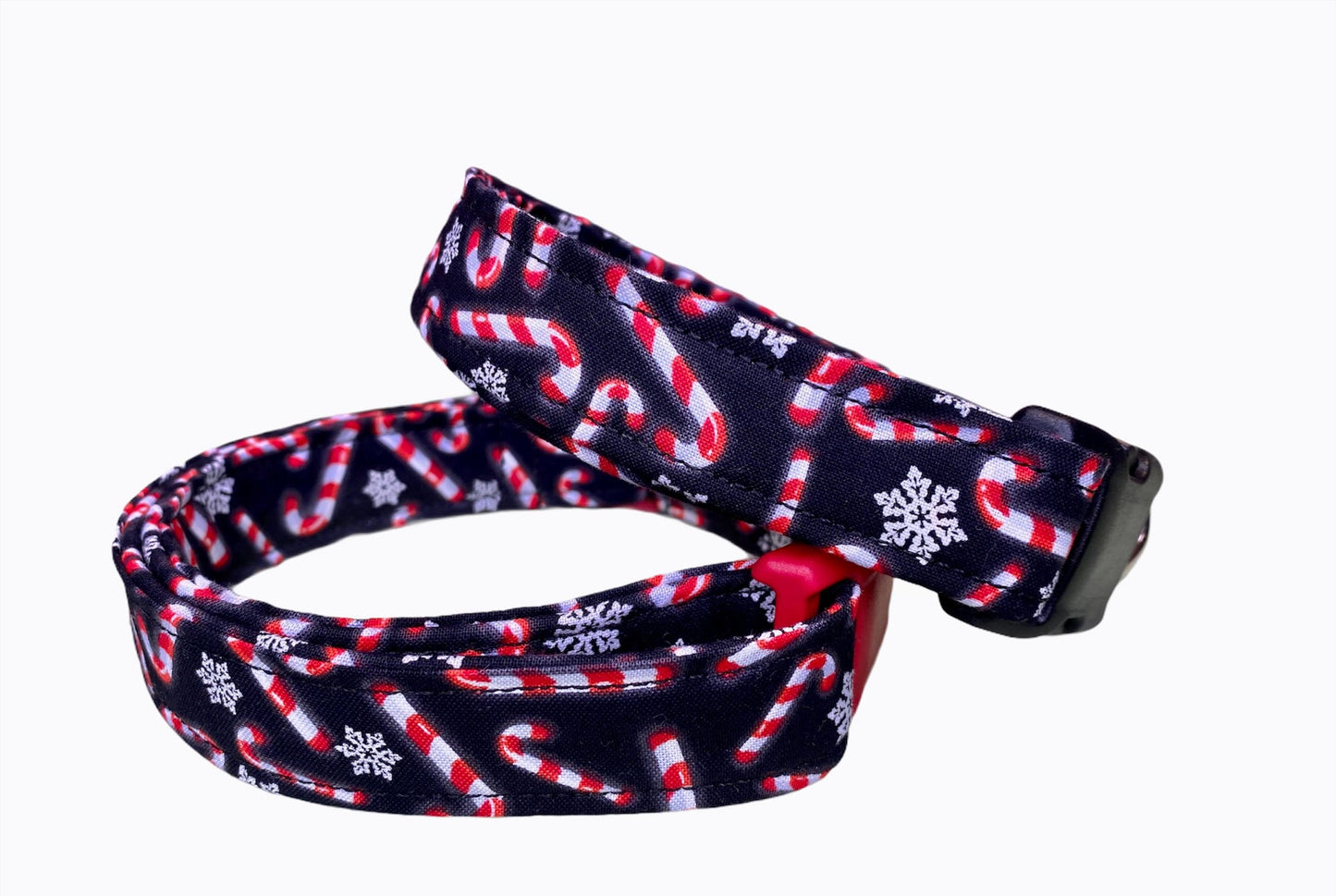 Dog Collar, adjustable dog collar, side release dog collar, holiday dog collar, Christmas dog collar, candy cane, Christmas collar