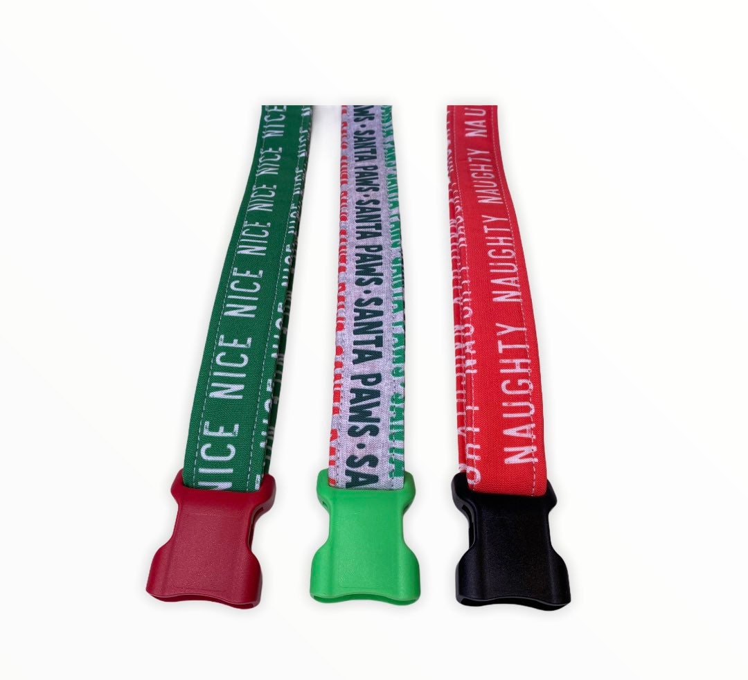 Dog collar, Christmas dog collar, Santa paws dog collar, fabric dog collar, adjustable, nylon dog collar, green, red, Santa paws, Christmas