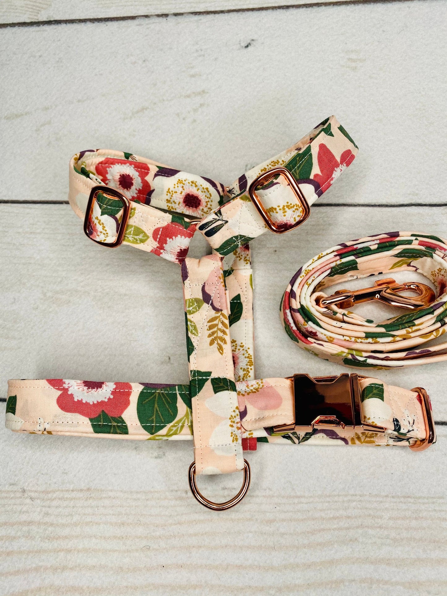Dog harness, Harness and leash, step in harness, standard harness, dog harness set, rose gold, rose gold hardware, floral dog harness
