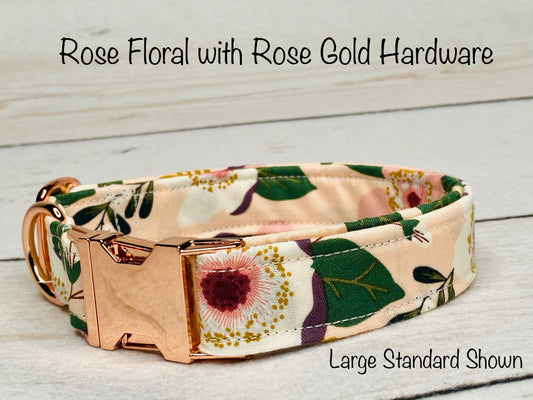 Dog Collar, adjustable collar, metal buckle, floral dog collar, rose gold hardware, buckle dog collar, blush pink, rose gold