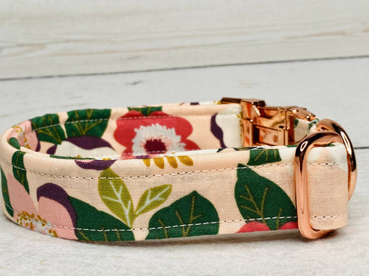 Dog Collar, adjustable collar, metal buckle, floral dog collar, rose gold hardware, buckle dog collar, blush pink, rose gold