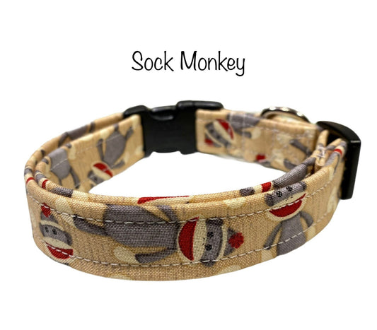 Sock monkey side release adjustable dog collar
