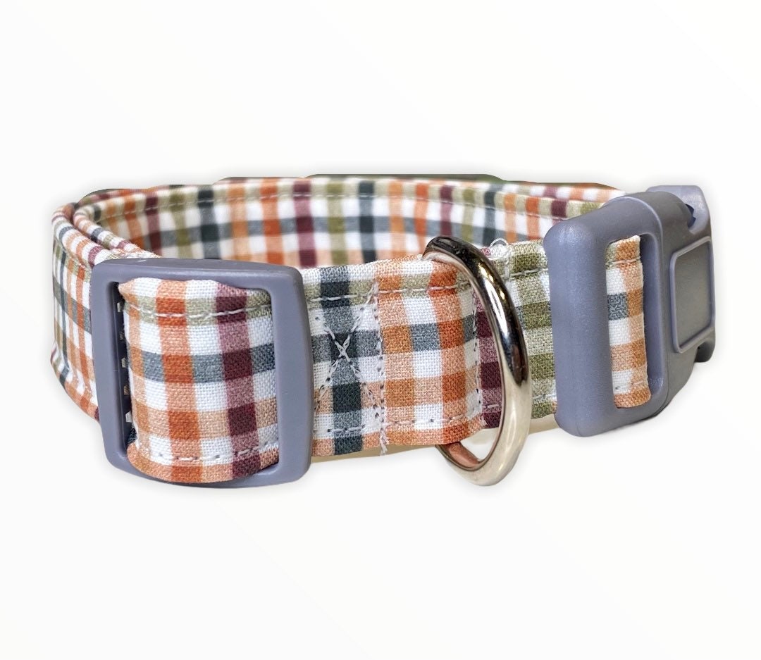 Dog collar, plaid dog collar, fall dog collar, fabric dog collar, adjustable, nylon dog collar, unisex, side release, fall plaid
