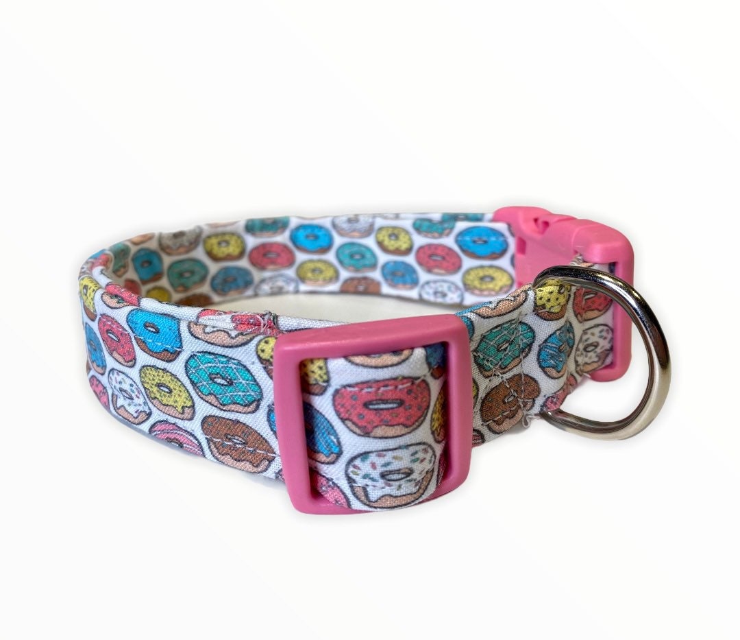 Dog collar, donut dog collar, cute dog collar, fabric dog collar, adjustable, nylon dog collar, unisex, donut, side release