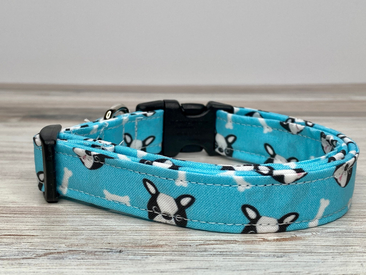 Dog collar, adjustable dog collar, boston terrier dog collar, blue dog collar, eco friendly dog collar, fabric dog collar, custom dog collar