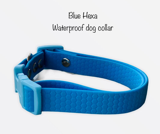 Waterproof dog collar, blue dog collar, custom dog collar, waterproof pvc, blue, hexa dog collar, vegan leather dog collar, side release