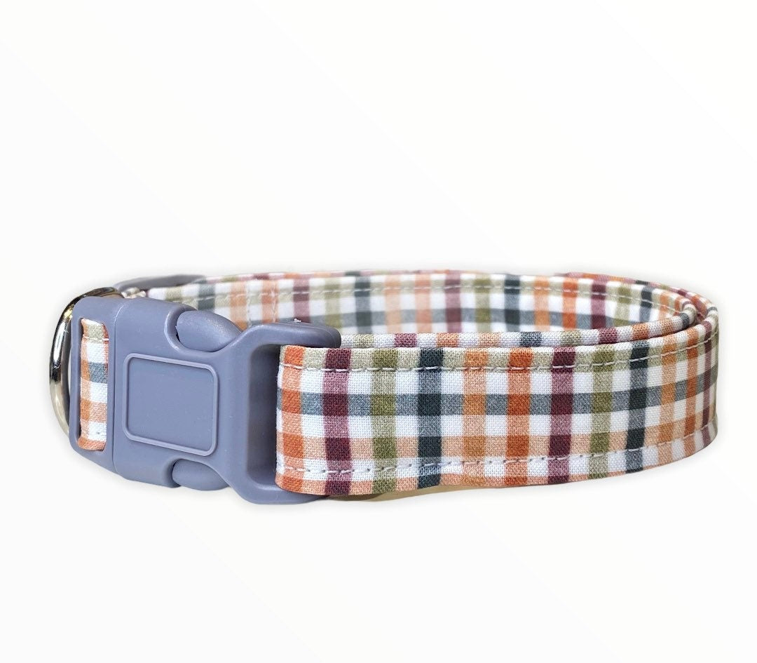 Dog collar, plaid dog collar, fall dog collar, fabric dog collar, adjustable, nylon dog collar, unisex, side release, fall plaid