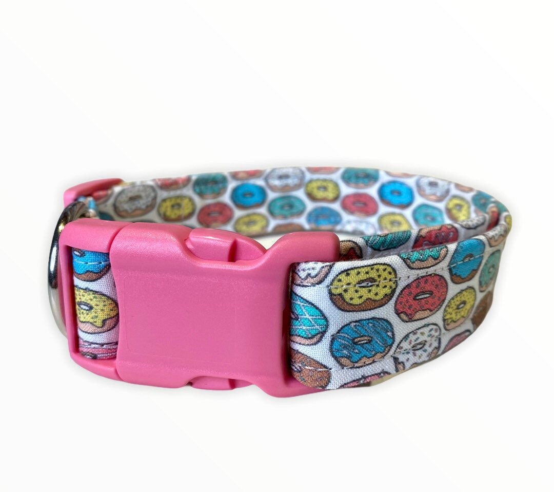 Dog collar, donut dog collar, cute dog collar, fabric dog collar, adjustable, nylon dog collar, unisex, donut, side release