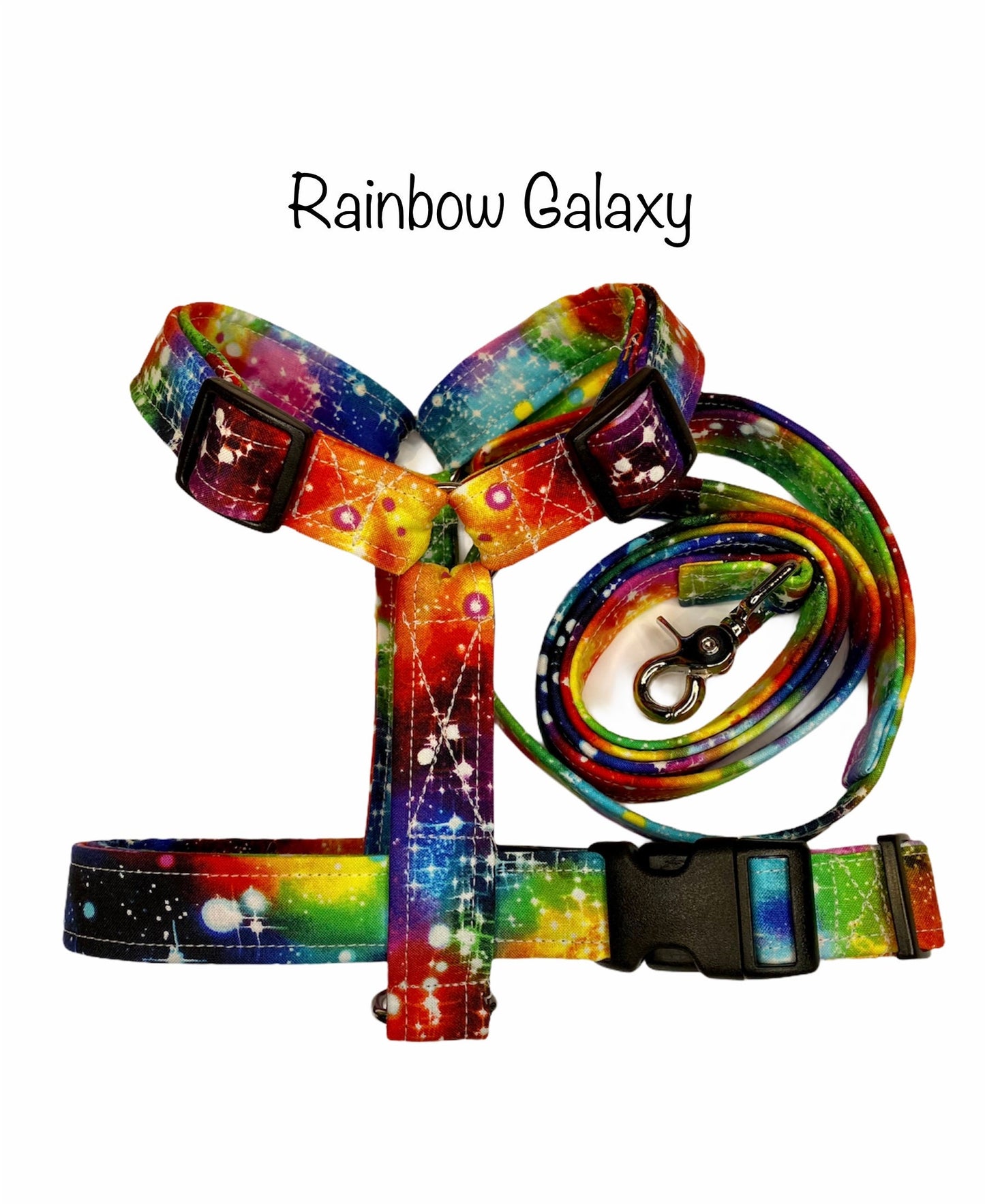 Galaxy dog harness and leash set, dog harness, rainbow galaxy, step in dog harness, standard roman harness, matching leash set, adjustable