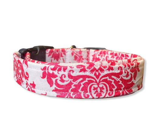 Pink sparkle and white dog collar, standard adjustable, side release, handmade