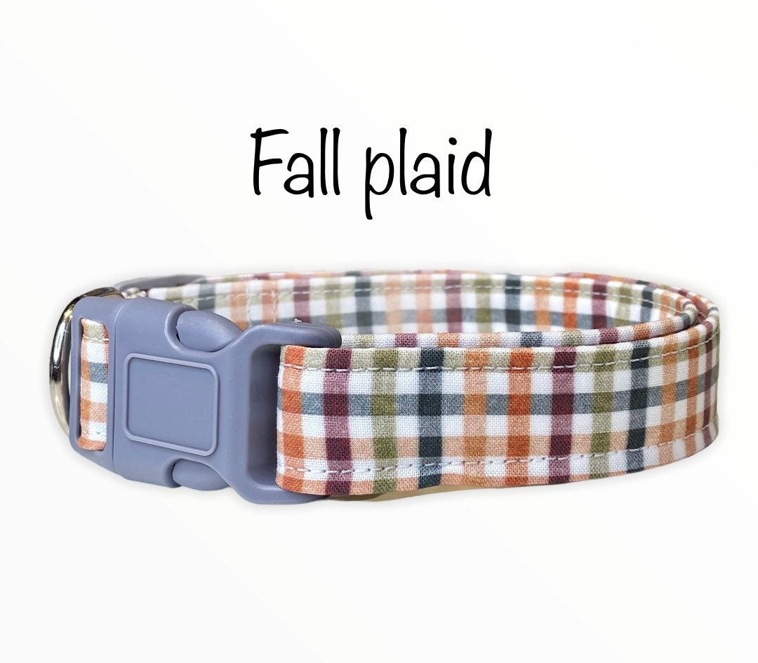 Dog collar, plaid dog collar, fall dog collar, fabric dog collar, adjustable, nylon dog collar, unisex, side release, fall plaid