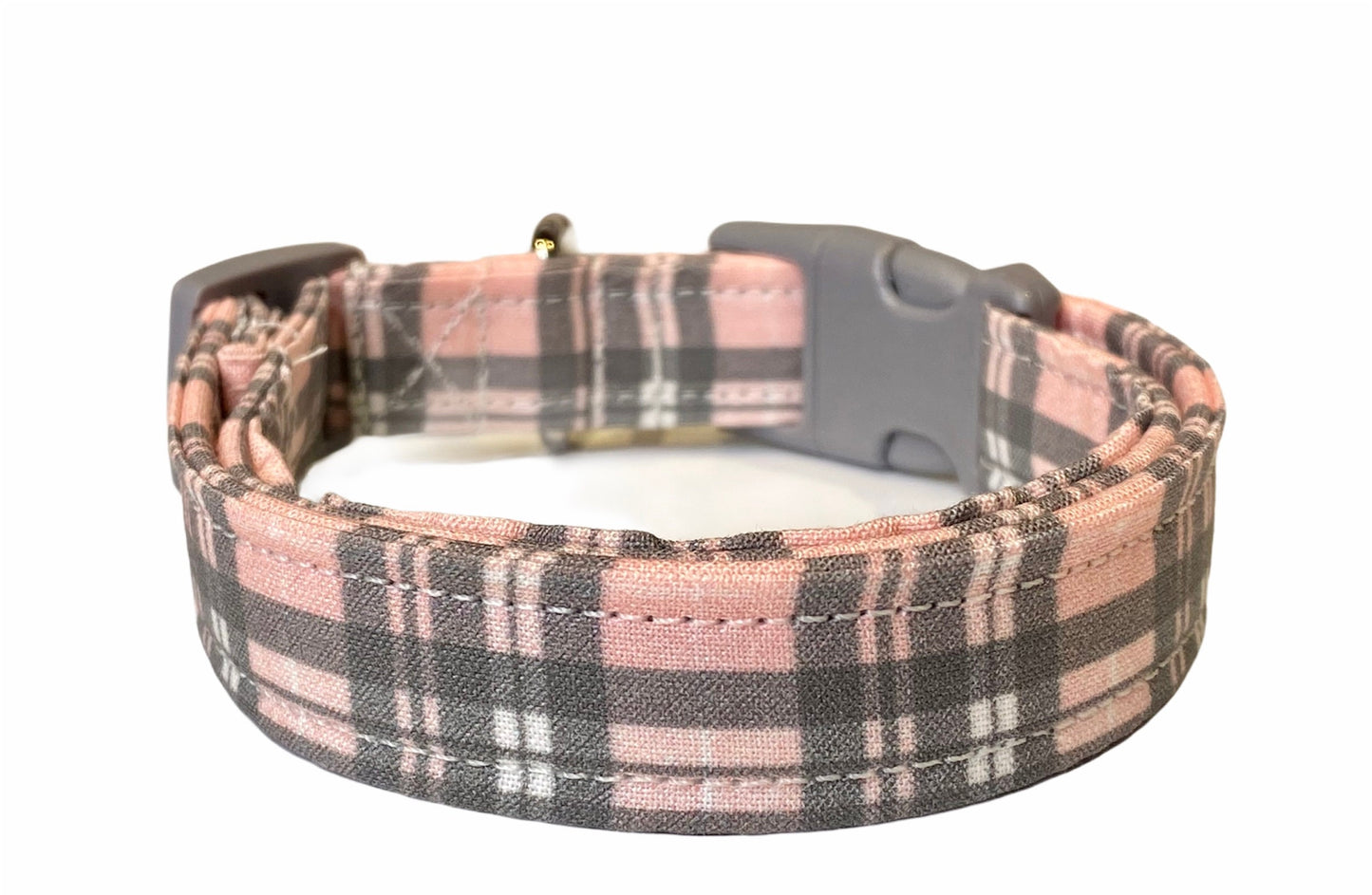 Pink plaid dog collar, dog collar, pink plaid, plaid collar, pink plaid collar, gray and pink plaid, eco friendly dog collar, cat collar