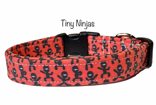 Ninja dog collar, dog collar, tiny ninjas, funny dog collar, funny collar, red dog collar, cat collar, ninja collar, boy dog collar, red