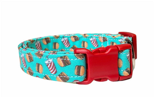 Dog Collar, Burger dog collar, shake dog collar, unisex dog collar, blue dog collar, hamburger dog collar, food dog collar, funny dog collar