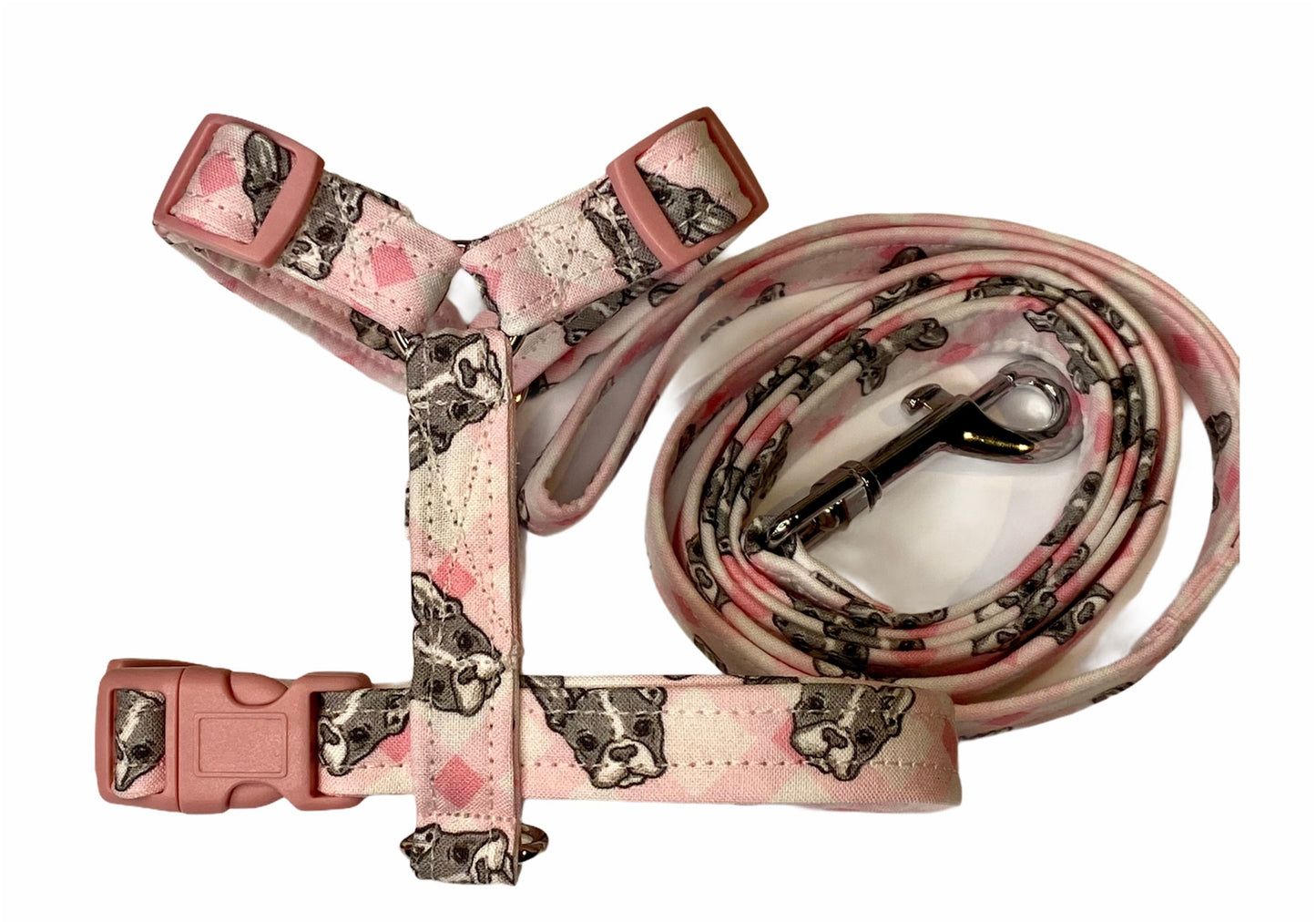 Boston terrier dog harness and leash set, standard Roman dog harness, step in dog harness, handmade dog harness, girl dog harness, custom dog harness