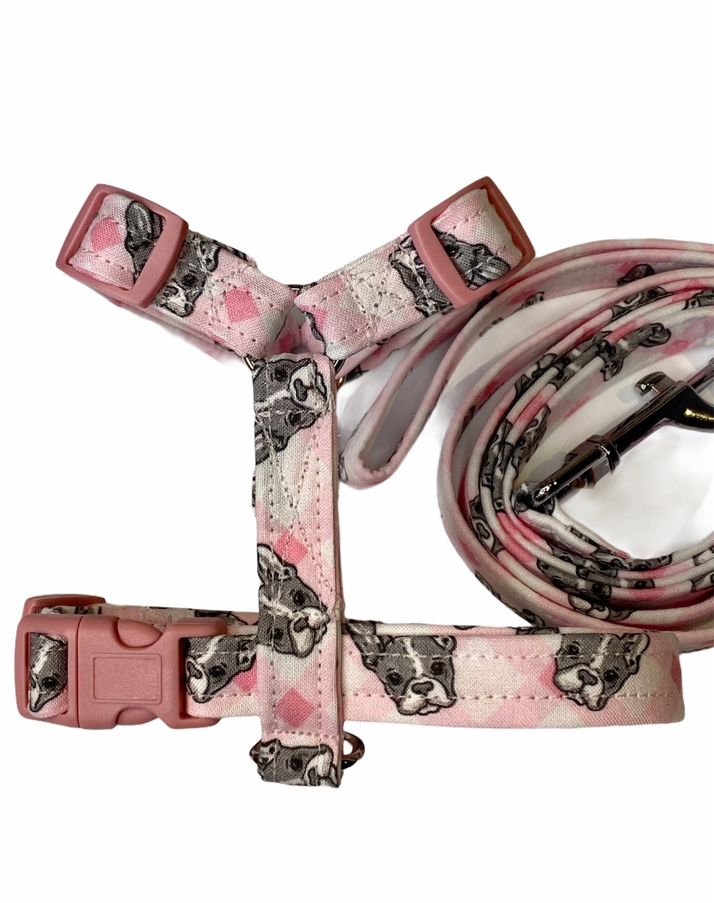 Boston terrier dog harness and leash set, standard Roman dog harness, step in dog harness, handmade dog harness, girl dog harness, custom dog harness